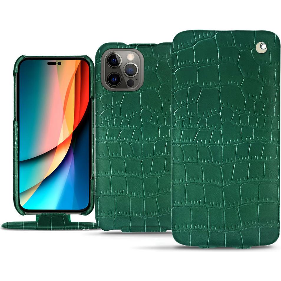 Noreve Lederschutzhülle vertikal (Apple iPhone 14 Pro), Smartphone Hülle, Grün