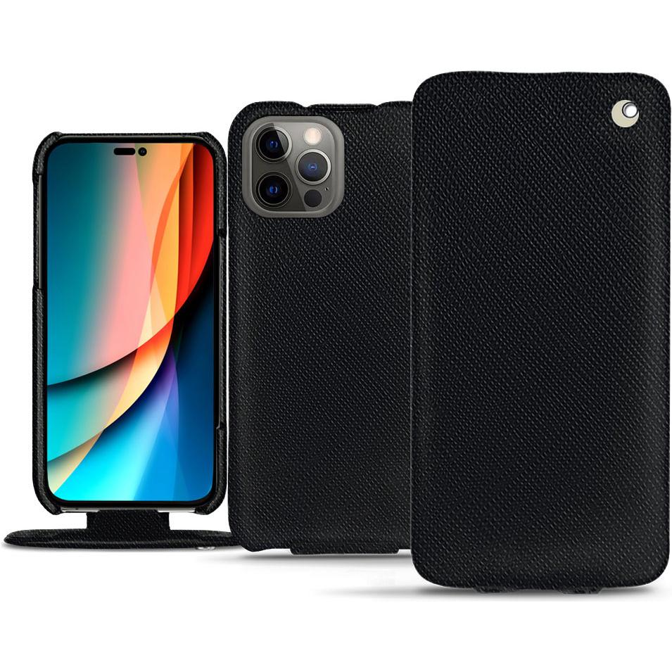 Noreve Lederschutzhülle vertikal (Apple iPhone 14 Pro), Smartphone Hülle, Schwarz