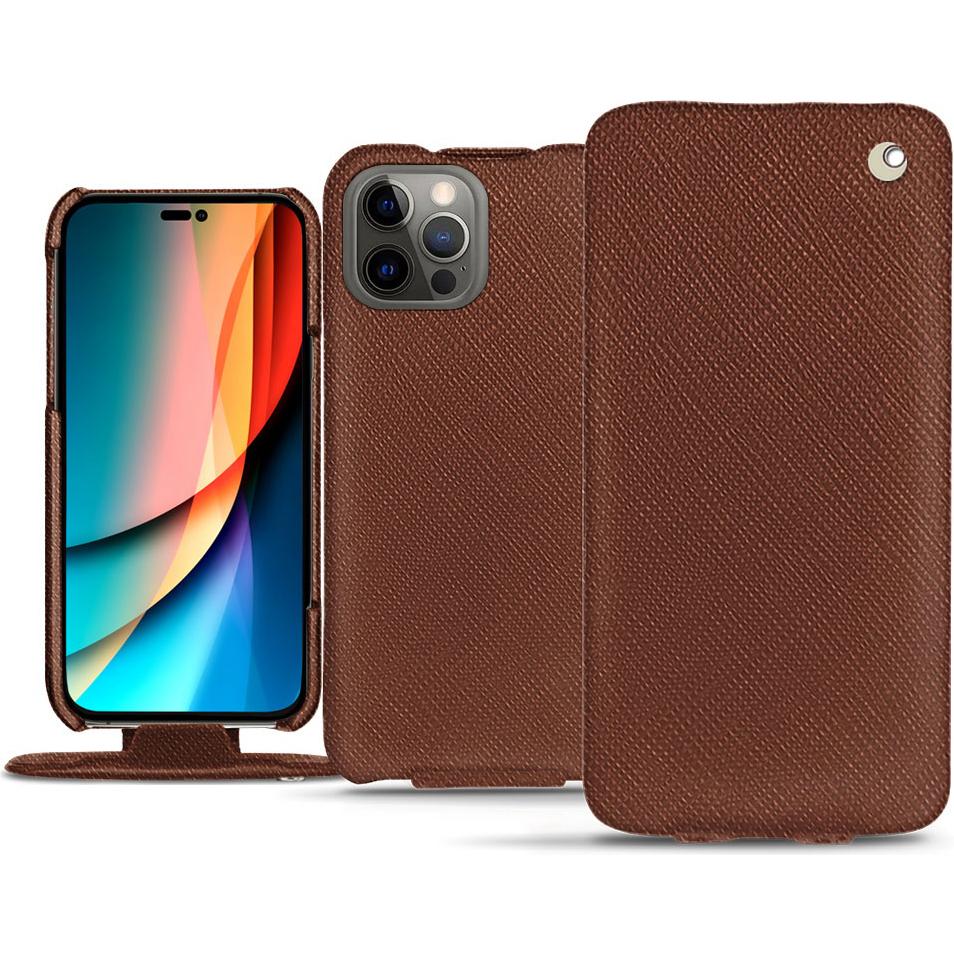 Noreve Lederschutzhülle vertikal (Apple iPhone 14 Pro), Smartphone Hülle, Braun