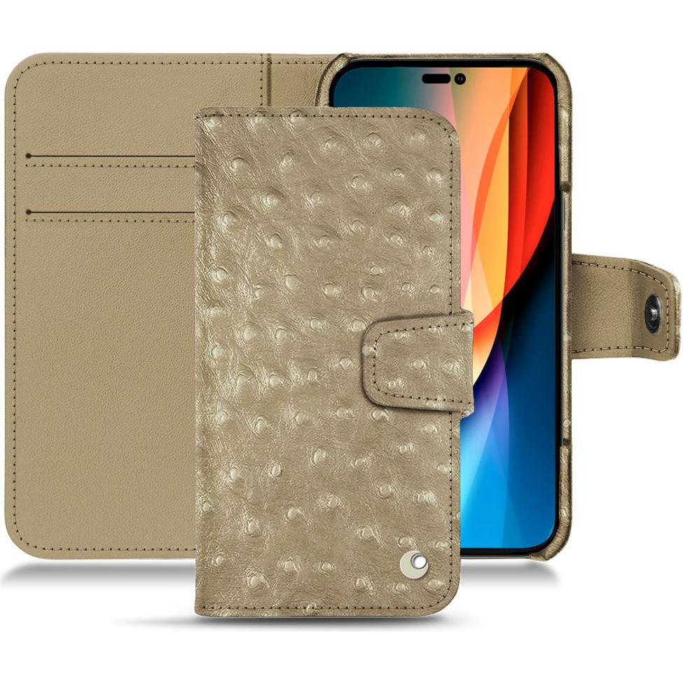 Noreve Lederschutzhülle Wallet (Apple iPhone 14 Pro), Smartphone Hülle, Beige