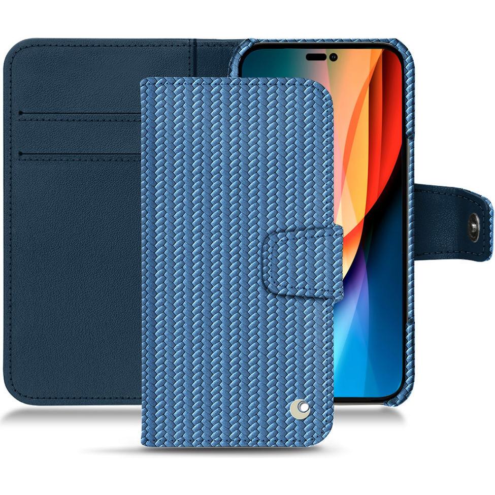 Noreve Lederschutzhülle Wallet (Apple iPhone 14 Pro), Smartphone Hülle, Blau