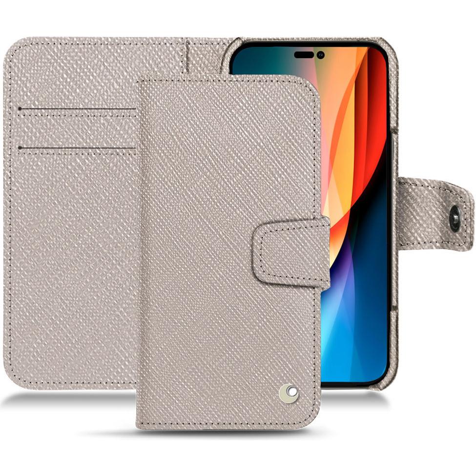 Noreve Lederschutzhülle Wallet (Apple iPhone 14 Pro), Smartphone Hülle, Beige