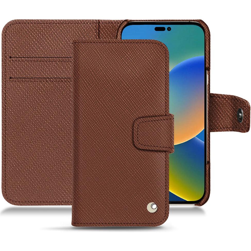 Noreve Lederschutzhülle Wallet (Apple iPhone 14), Smartphone Hülle, Braun
