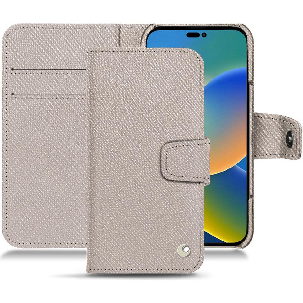 Noreve Lederschutzhülle Wallet (Apple iPhone 14), Smartphone Hülle, Beige