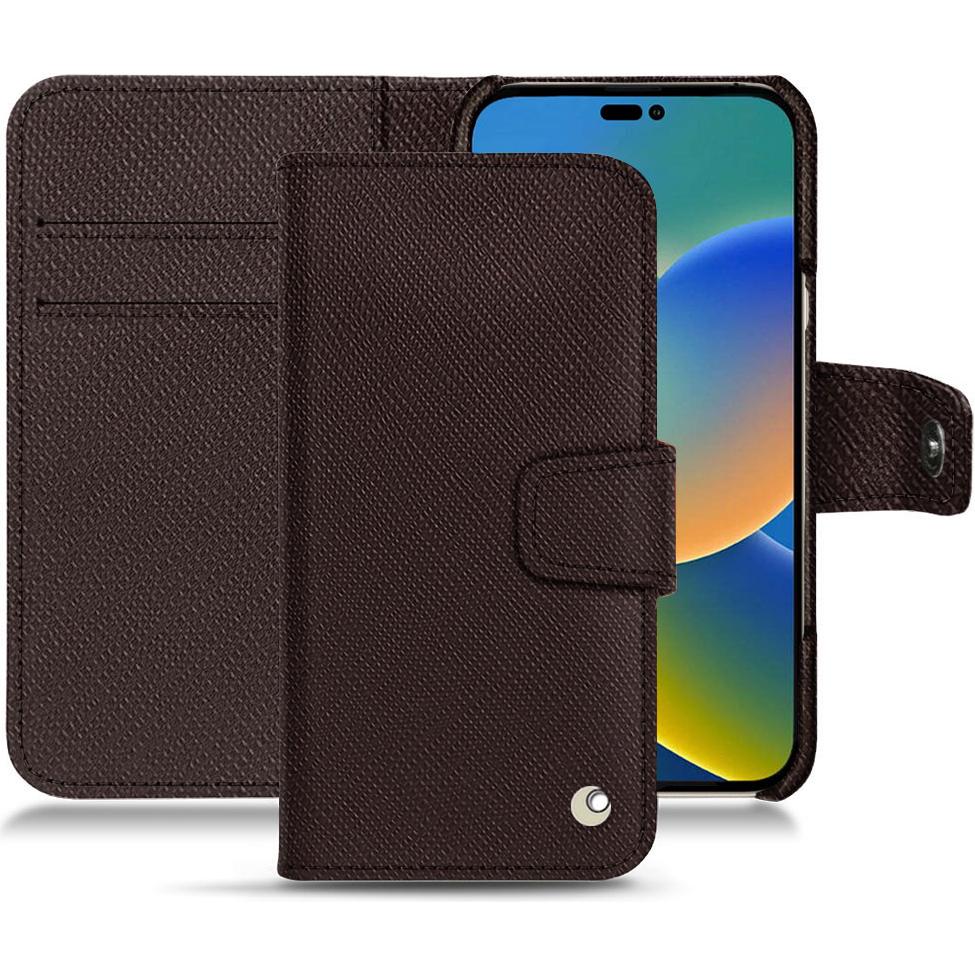 Noreve Lederschutzhülle Wallet (Apple iPhone 14), Smartphone Hülle, Braun