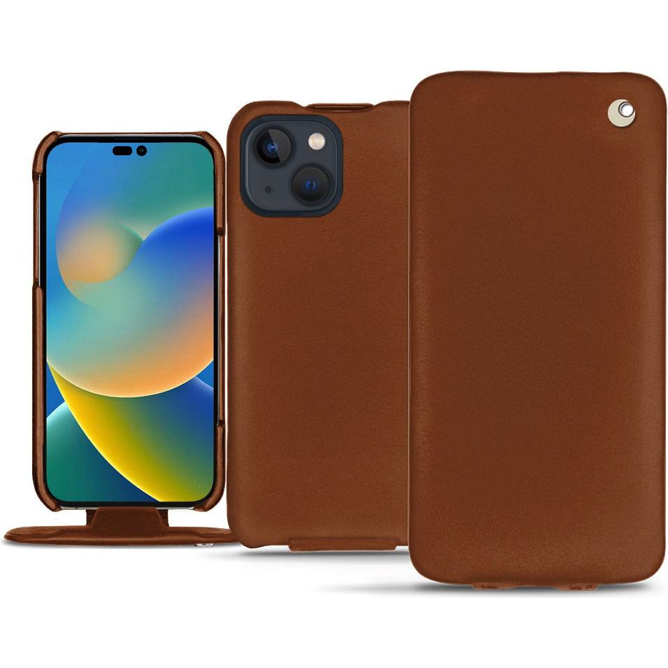 Noreve Lederschutzhülle vertikal (Apple iPhone 14), Smartphone Hülle, Braun