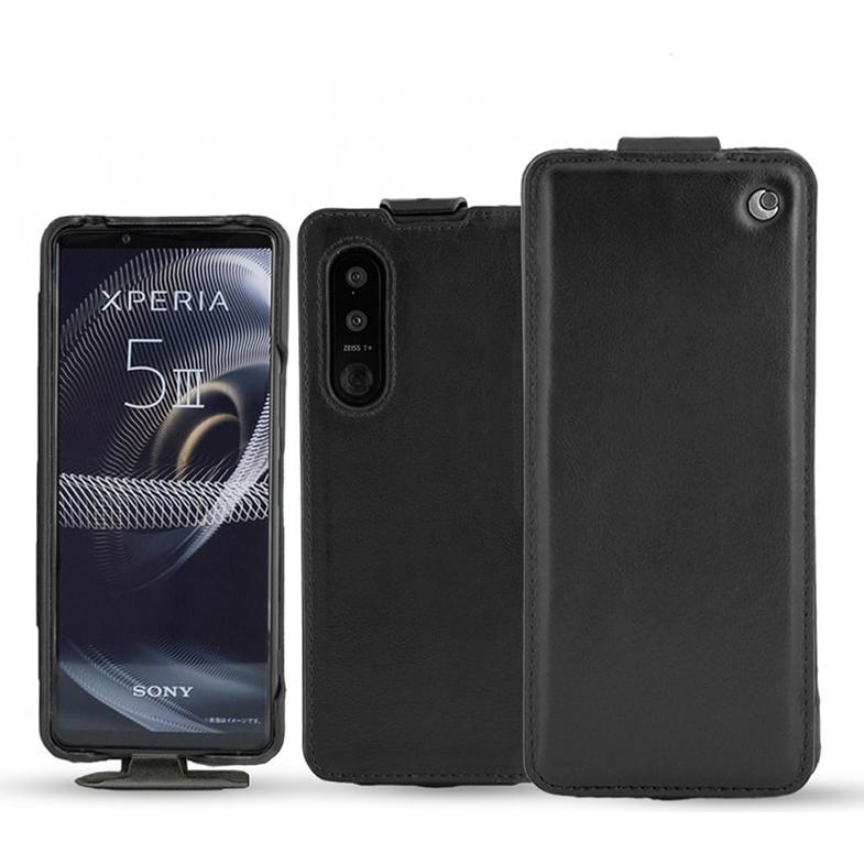 Noreve Lederschutzhülle vertikal (Sony Xperia 5 III), Smartphone Hülle, Schwarz
