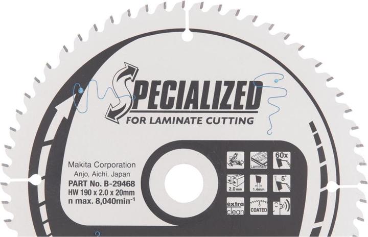 Makita B-29468 T.C.T. pjūklas 190X2X20mm 5° T60 SPECIALIZED laminato pjovimui