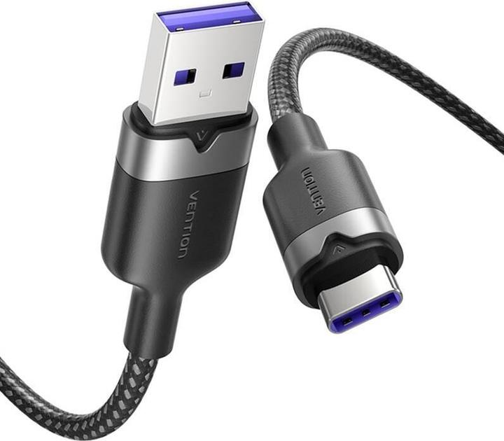 Actual product image Vention USB 2.0 A to USB-C 6A CTOBH 2M cable (black) (2 m, USB 2.0, 100 W)