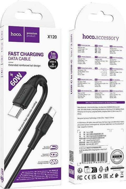 Produktbild Hoco Cable Cable USB C to USB C 3A 60W 1 m X120 black (1 m, 60 W)