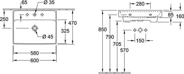 Produktbild Villeroy & Boch Möbelwaschtisch Collaro 60 x 47 cm weiss 4A336001 (470 mm, 600 mm)