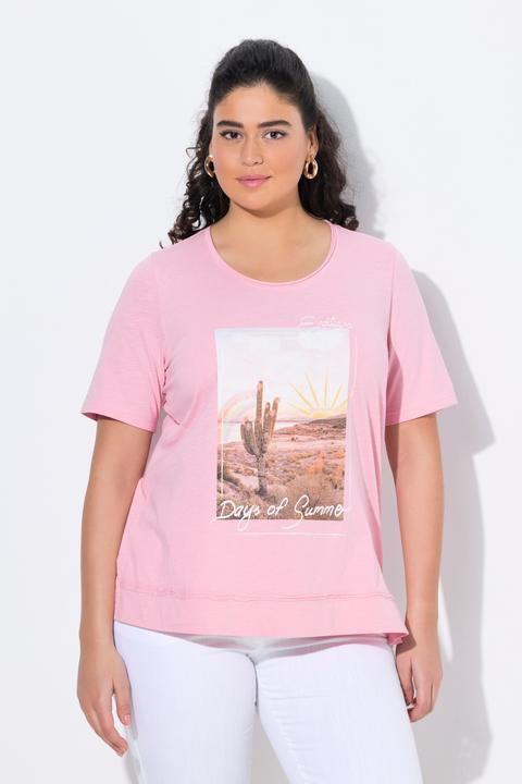 Image du produit Ulla Popken T-shirt à manches courtes. Encolure ronde à bords roulottés. Coupe Classic et imprimé cactus (46, 48)