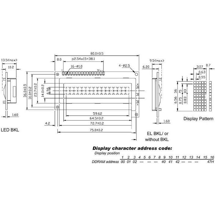 LCD 16x1 Untenansicht Reflektiv (Display), Elektronikmodul
