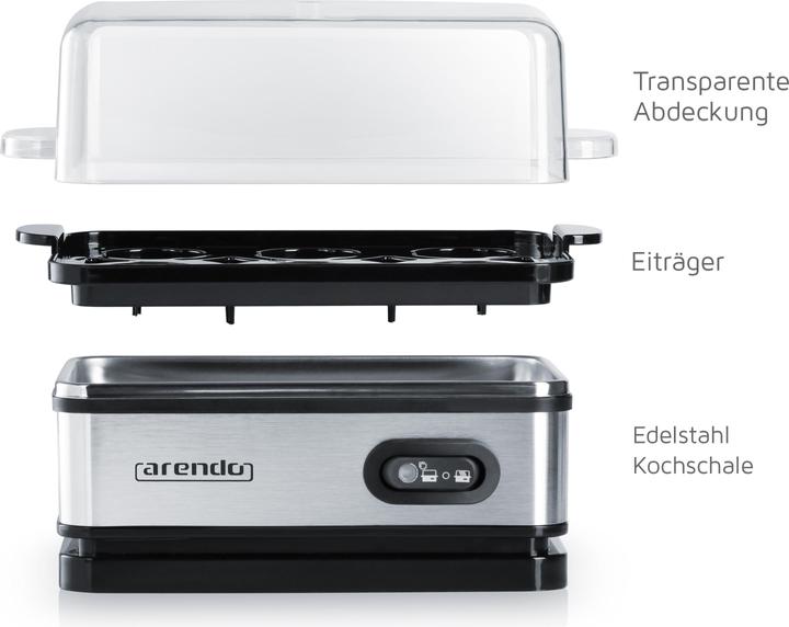 Actual product image Arendo Stainless steel egg boiler 6-fold, 400 W, stainless steel, keep-warm function, hardness adjustable