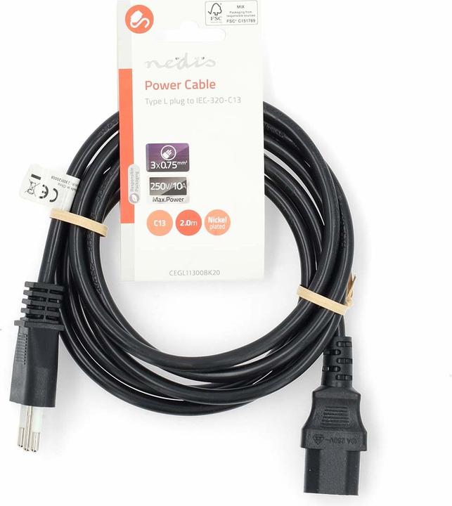 Produktbild Nedis Stromkabel | Italien Stecker | IEC-320-C13 | Gerade | Gerade | Vernickelt | 2.00 m | Rund | PV (2 m)