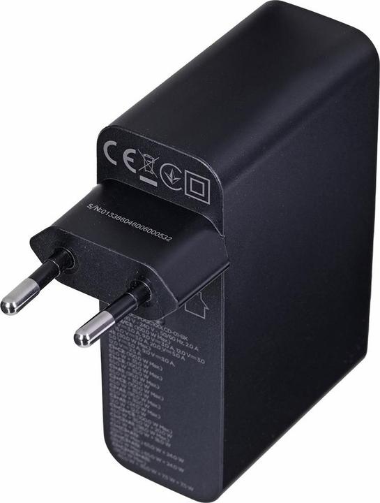 Actual product image Gembird CHARGER USB 100W 4PORT GAN/TA-UC-PDQC100LCD-01-BK (100 W, 4 ports)
