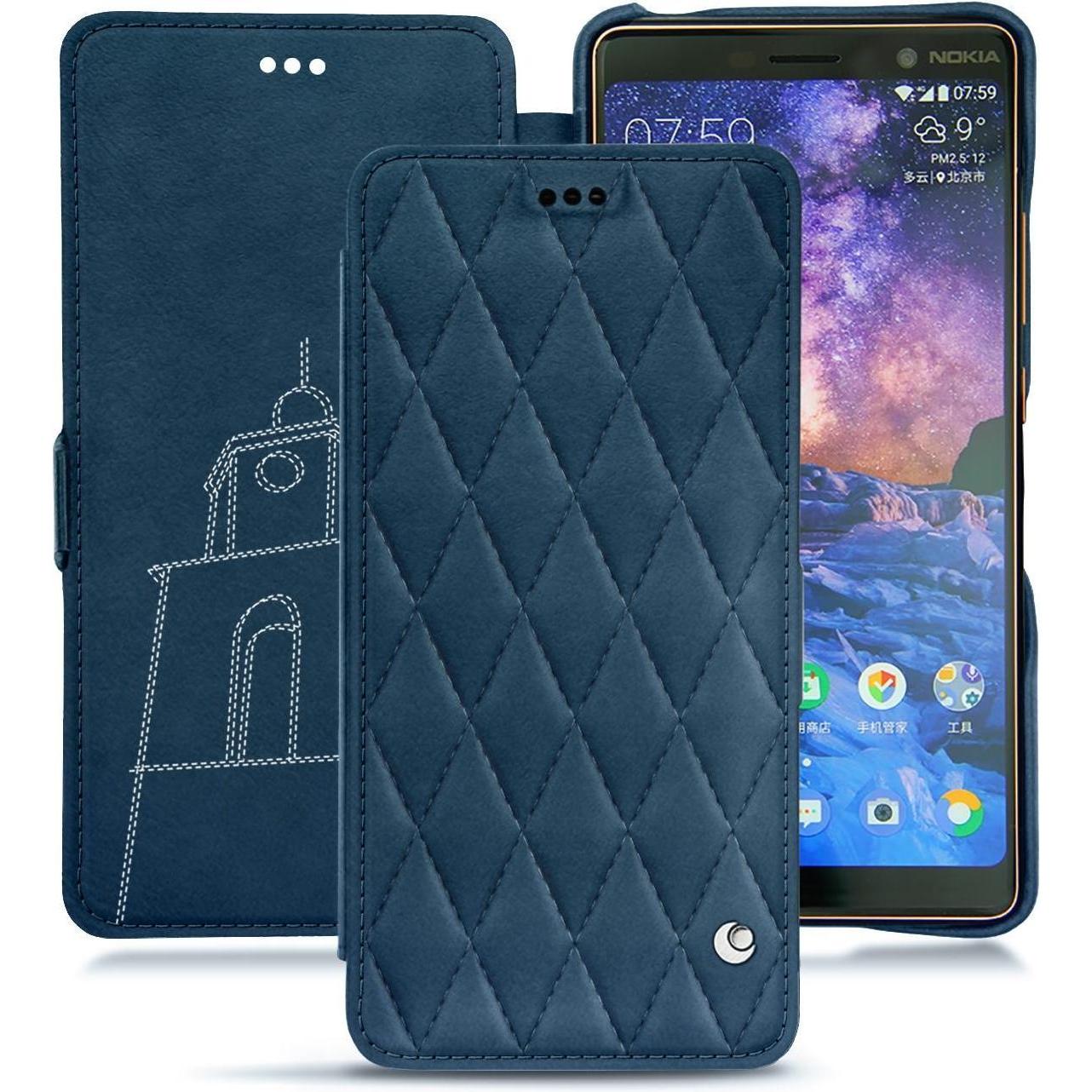Noreve Lederschutzhülle horizontal (Apple iPhone 7 Plus), Smartphone Hülle, Blau