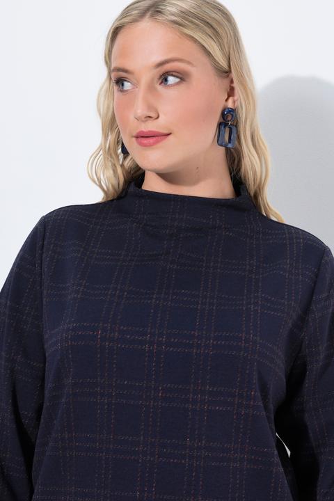 Produktbild Ulla Popken Punto-Sweatshirt, Karo, Glitter, Stehkragen, 3/4-Arm (62)