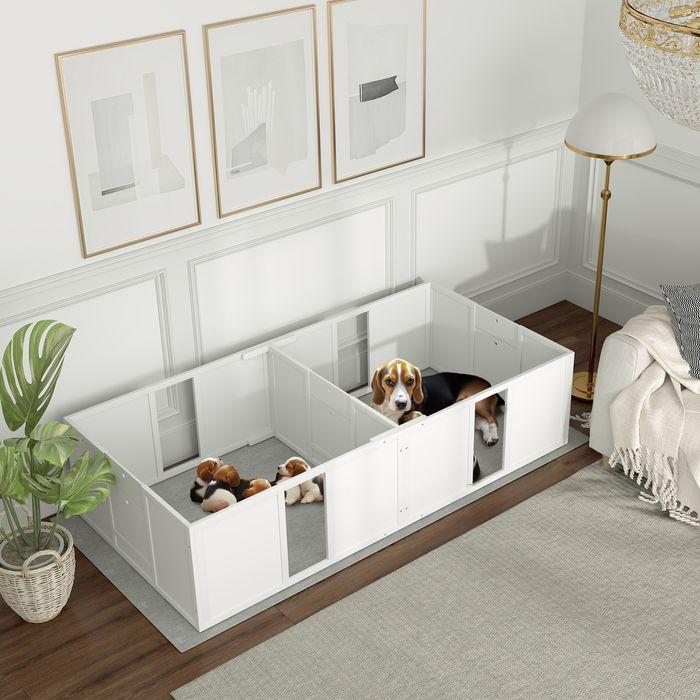 Produktbild Swisshandel24 Wurfkiste für Welpen, Welpenauslauf mit mit rutschfesten Füssen, Kiefernholz Weiss (Hund, Reflektoren, Waschmaschinenfest)