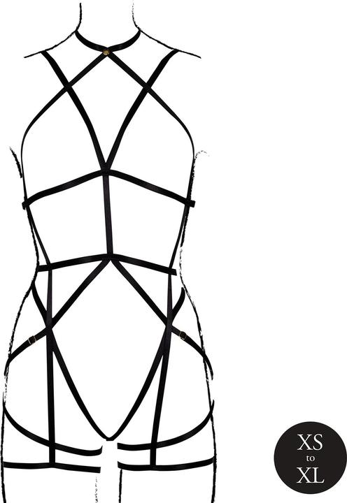 Actual product image Le Désir Strappy Open Cup Body Harness with Garters - Plus Size - Black