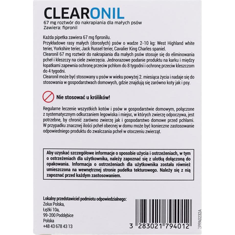 Thumbnail - Francodex CLEARONIL dla małych psów (2-10 kg) - 67 mg x 3 (Hund, 0.40 ml), Tierpflegemittel