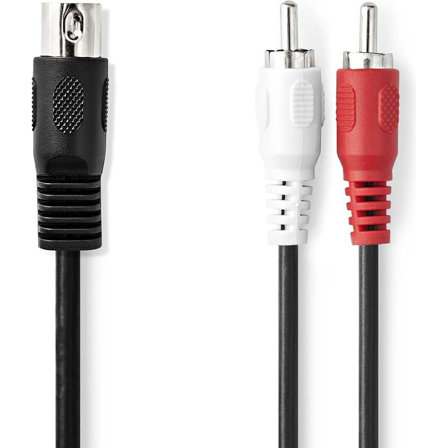 Nedis DIN-Audio-Kabel DIN 5-Pin Stecker 2x RCA Stecker Vernickelt 1.00 m Rund PVC Schw (1 m), Audio Kabel