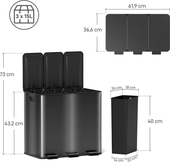 Produktbild Homcom Küchenabfalleimer Edelstahl, Kunststoff Schwarz (60 l)