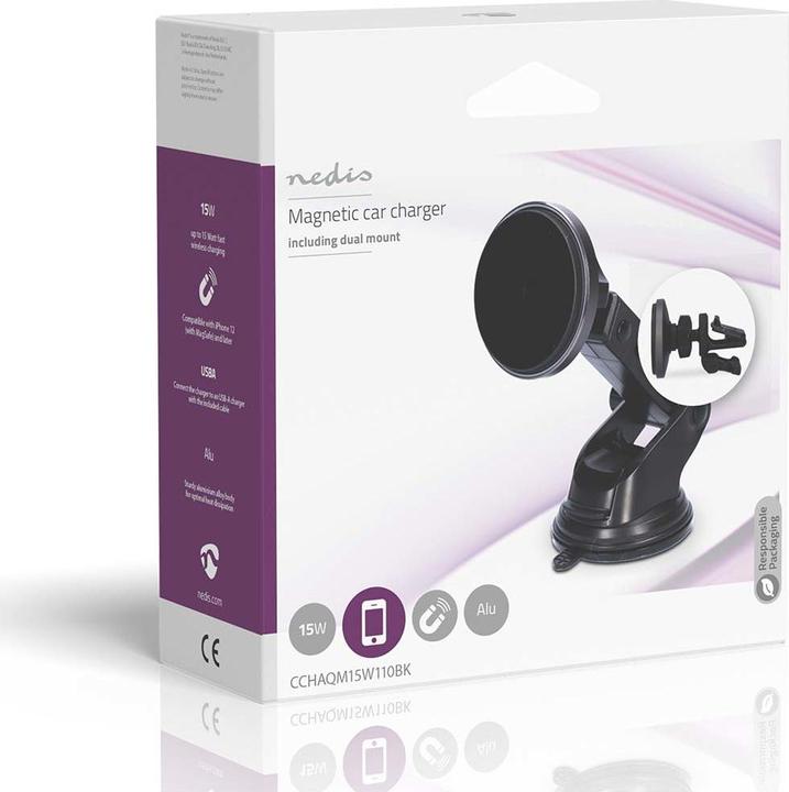 Actual product image Nedis Wireless car charger | Qi certified | 7.5 / 10 / 15 W | 1.5 / 1.67 / 2 A | 1.00 m | FOD / Übe