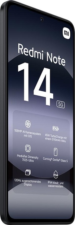 Produktbild Xiaomi Redmi Note 14 5G (128 GB, Midnight Black, 6.67", Dual SIM, 108 Mpx, 5G)