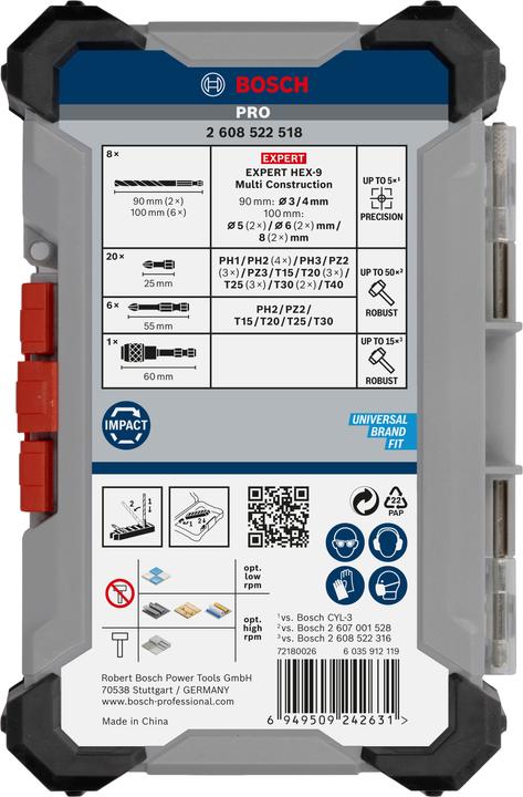 Actual product image Bosch Professional Zubehör PRO Impact Screwdriver Bits and Multi Construction Drill Mixed Set (PH1, PH2, PH3, PZ2, PZ3, T15, T40, 3 mm, 4 mm, 5 mm, 6 mm, 8 mm, T20, T25, T30)