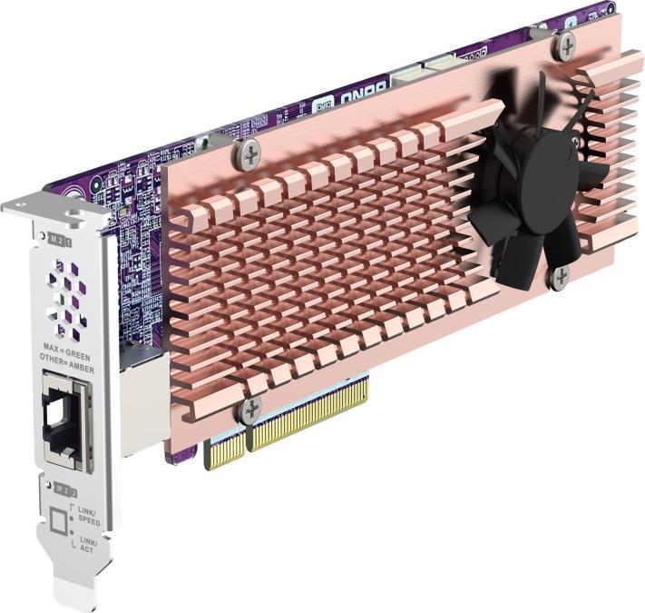 Produktbild QNAP Card QM2 series 2xPCIe 2280 M.2 SSD slots PCIe Gen4x8 1xAQC113C 10GbE NBASE-T port