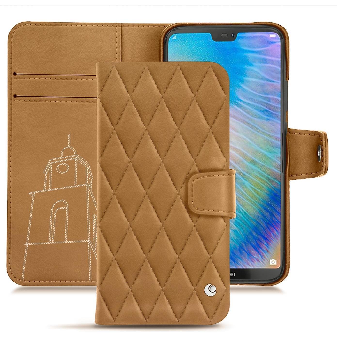 Noreve Lederschutzhülle Wallet (Huawei P20 Lite), Smartphone Hülle, Braun