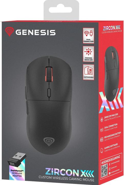 Produktbild Genesis Mysz Mysz Dla Graczy Zircon Xiii Custom Bezprzewodowa 26000dpi Czarna Gamingowa (Kabellos)