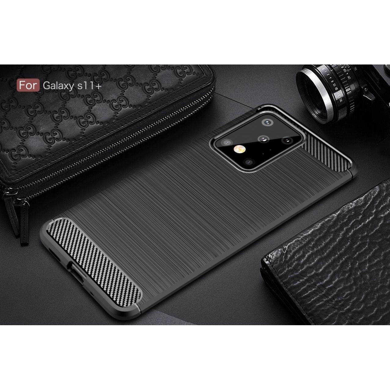 Thumbnail - Screenguard Samsung Galaxy S20 Ultra Hülle Carbon Brushed Soft TPU (Samsung Galaxy S20 Ultra), Smartphone Hülle, Schwarz