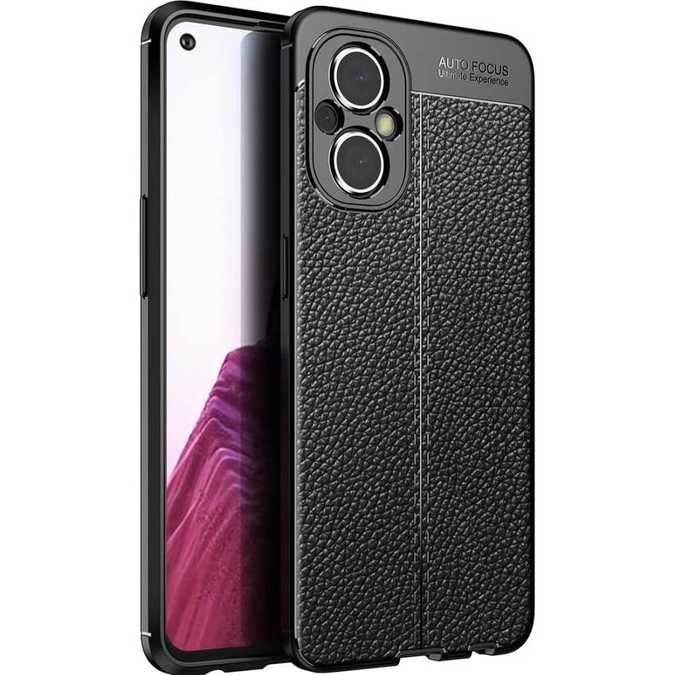 Screenguard Oppo Reno8 Lite 5G Hülle Leather Design TPU Cover (Oppo Reno 8 Lite 5G), Smartphone Hülle, Schwarz