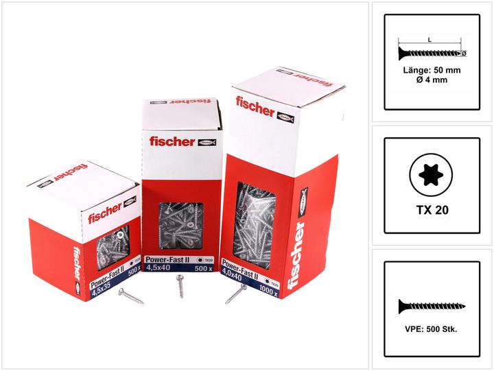 Actual product image Fischer PowerFast II 4.0x50 SK TX VG blvz 500 (500 Screws per piece)