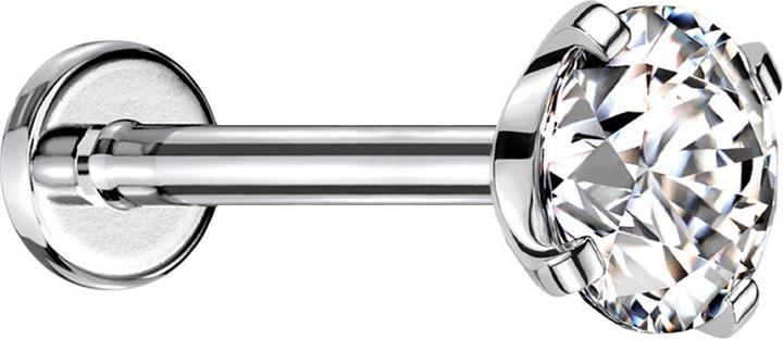 Actual product image Star Piercing Micro Threadless Labret silver with crystal silver set (without brass, Surgical steel 316L)