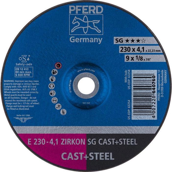 Pferd Grinding wheel SG CAST+STEEL D230xS4,1mm cranked steel / INOX bore 22,23 mm