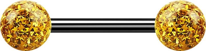 Actual product image Star Piercing Barbell black with two crystal balls topaz Epoxy protective layer (without brass, Titanium)