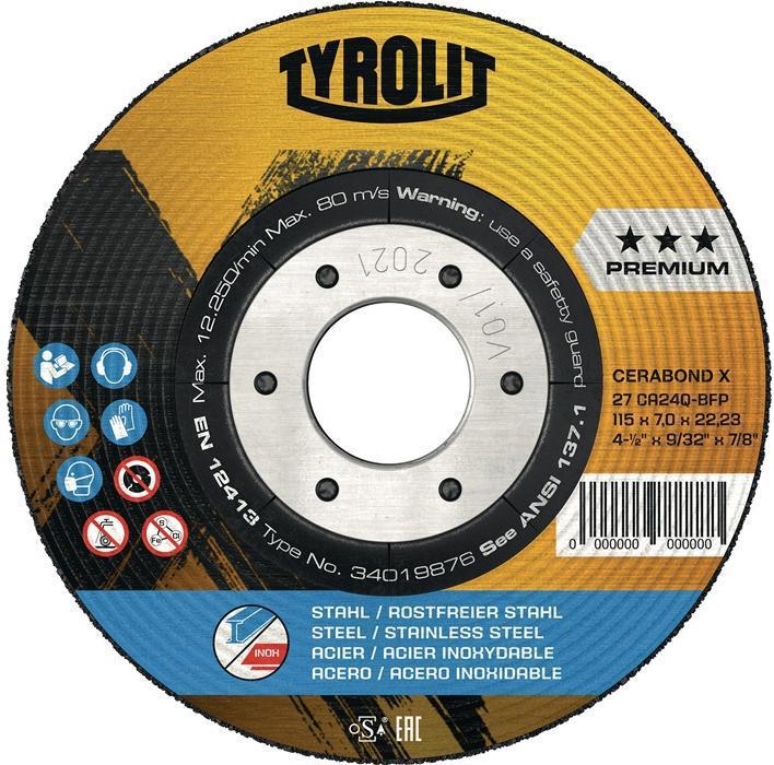 Immagine prodotto Tyrolit Mola CERABOND X D125xS7mm a gomito INOX/acciaio foro 22,23 mm (7)