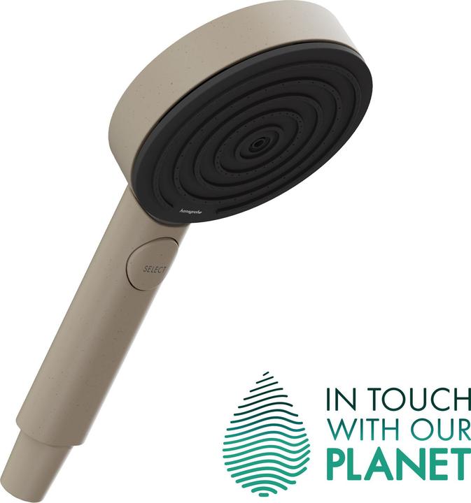 hansgrohe Pulsify Planet Edition Handbrause 105, 3jet, Relaxation, EcoSmart+, Sand recycelt, 2607721 (3 Strahlarten, 5.70 l/min)