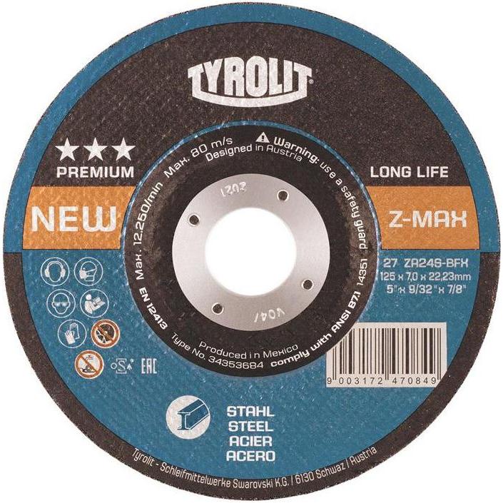 Tyrolit, Schleifmittel, Schruppscheibe LONGLIFE Z-MAX D115xS7mm gekröpft Stahl Bohrung 22,23 mm (24)