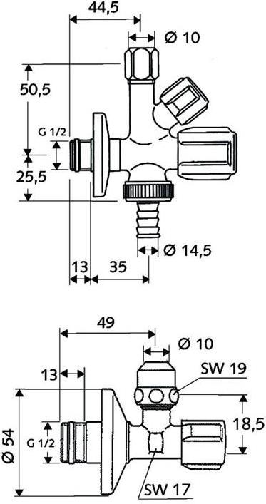 Actual product image Schell Comfort fittings set combi corner valve and corner valve 1/2 inch with pipe aerator - chrome (10