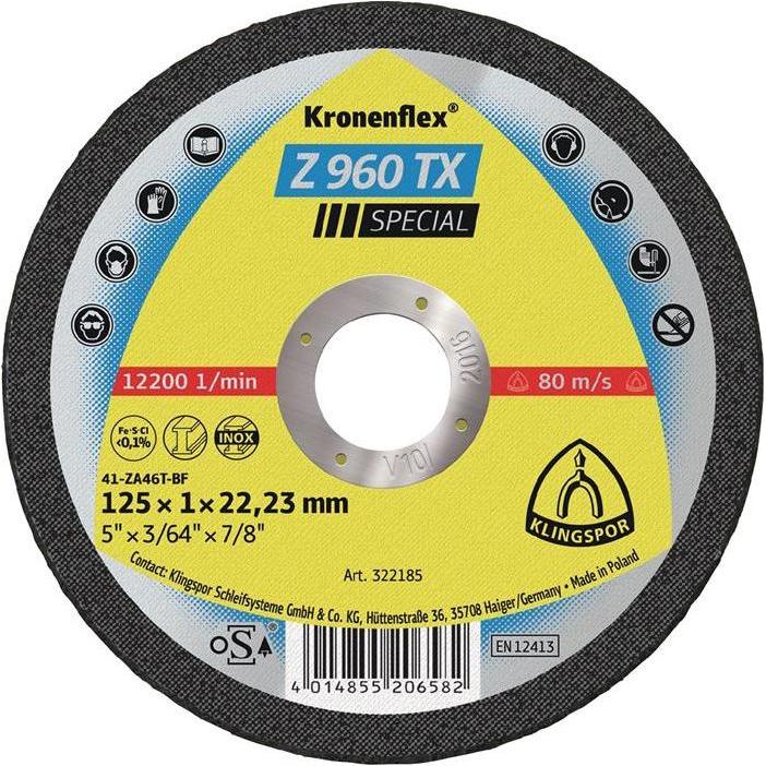 Klingspor, Sägeblatt, Trennscheibe Z 960 TX D115x1mm gerade INOX Bohrung 22,23 mm