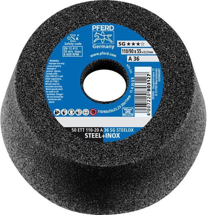 Image du produit Pferd Meule boisseau ETT SG STEELOX 110/55 mm INOX et acier P36 perçage 22,23 mm (36)