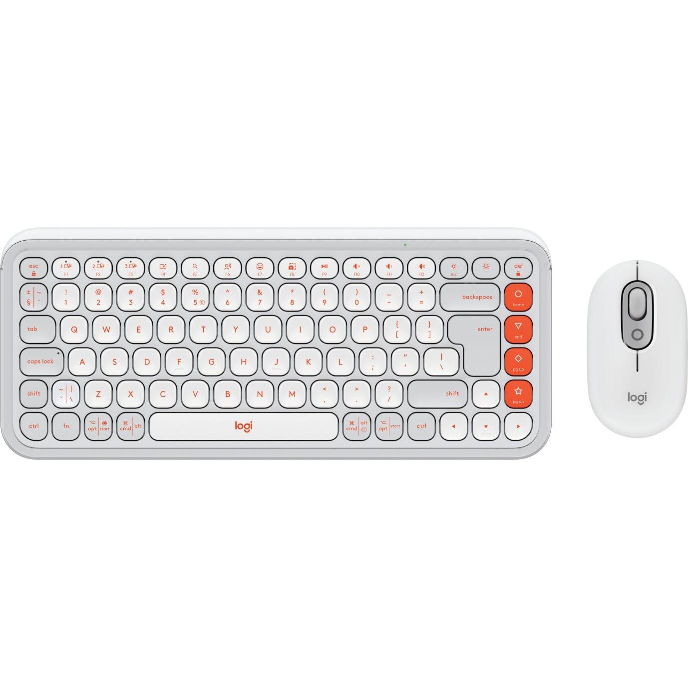 Logitech Pop Icon Combo Mouse And Kb (Eng. Int., Kabellos), Tastatur, Weiss, Orange