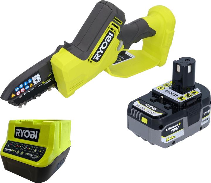 Ryobi RY18PSX10A Akku Astsäge 18 V 10 cm Brushless + 1x Akku 5,0 Ah + Ladegerät (Akku Kettensäge)