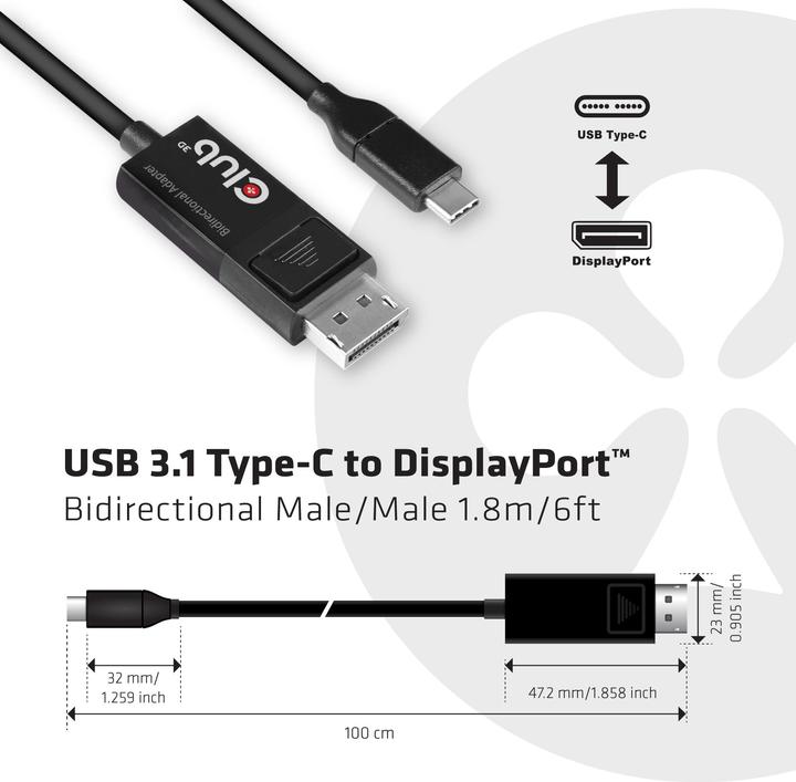 Club 3D USB Typ C — DisplayPort (USB-C, 180 cm)