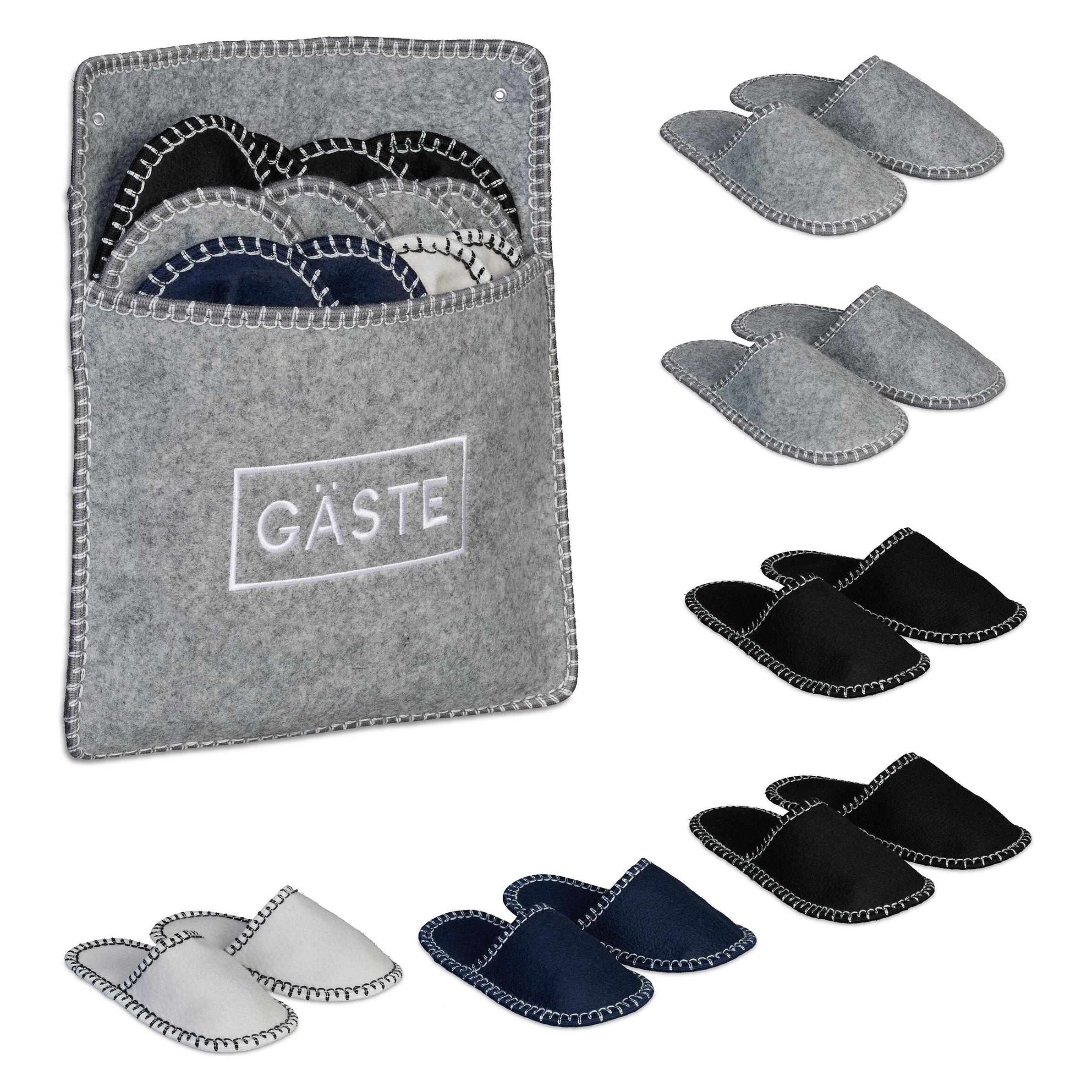 Relaxdays, Unisex, Hausschuhe, 6 Paar Gästehausschuhe Aus Filz, Grau, (37, 39, 40, 45)