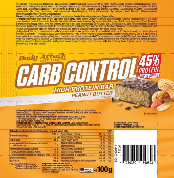 Nährwerte und Zutaten Body Attack Carb Control (100g) (100 g, 1 Stk.)
